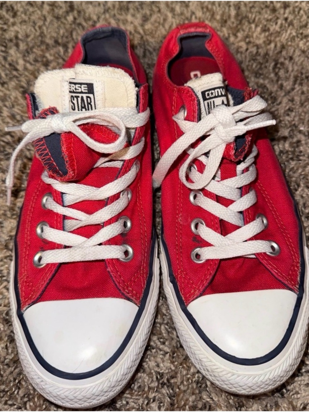Converse Red Low-Top Canvas Sneakers with White Laces Size 8 Women